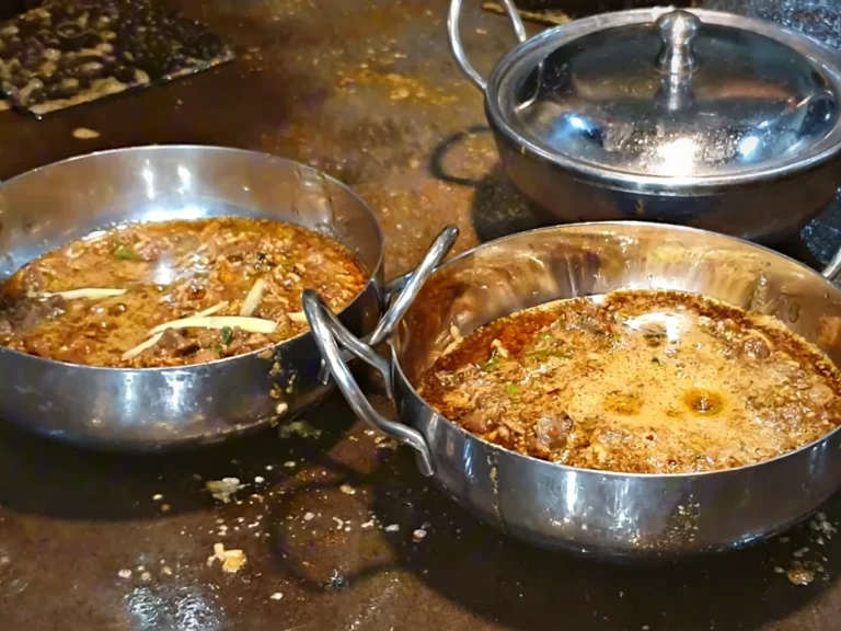 Kata kat served in steel karahi bowls at Khan Jee Restaurant