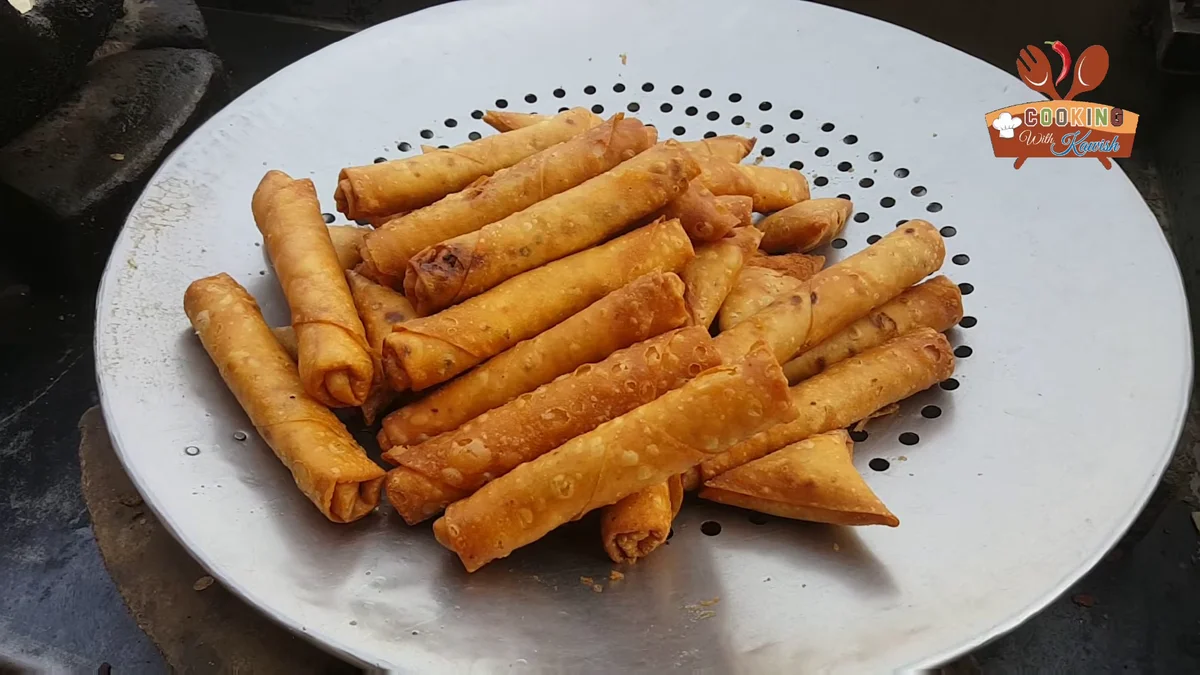 Plate of golden crispy spring rolls