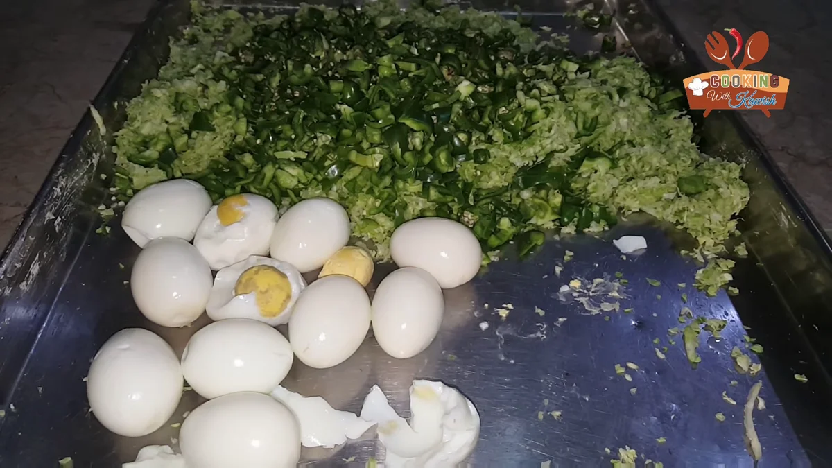 Boiled eggs ready to be chopped for the filling