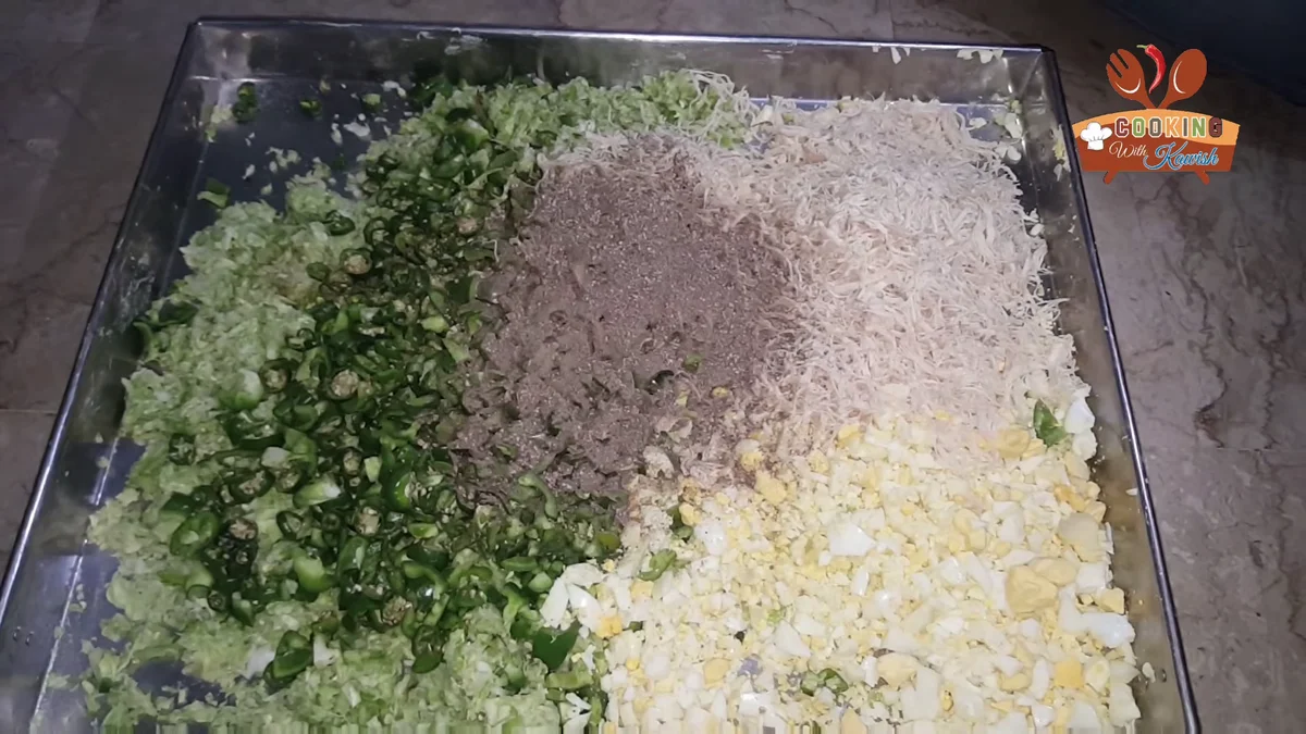 Spice powders added over the spring roll filling