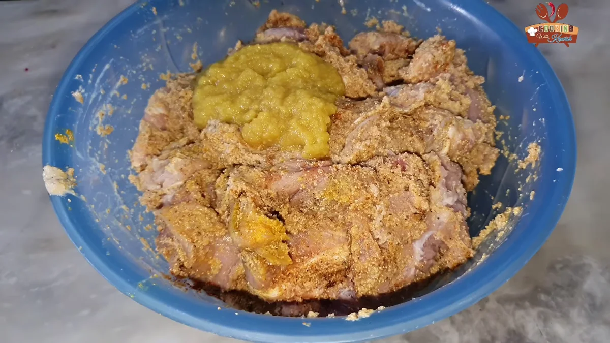 Ginger garlic paste added to the beef marinade