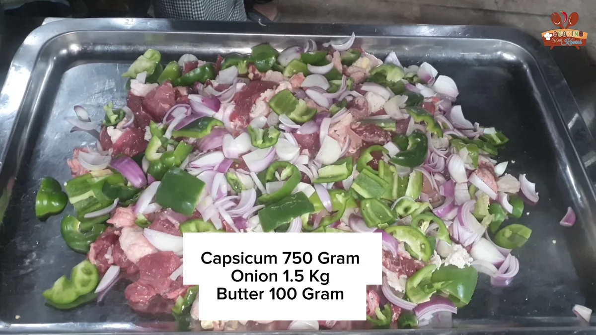 Capsicum, onion and butter added to the beef mixture