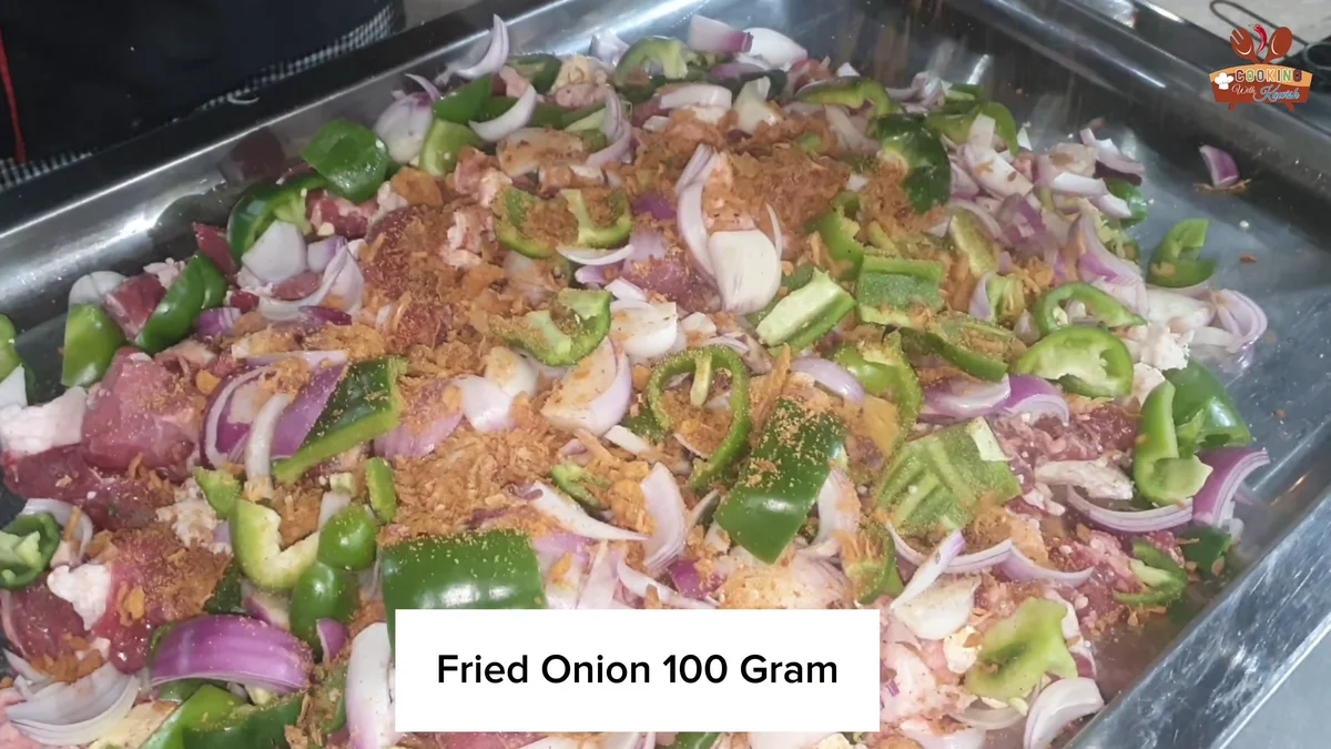 Fried onion added to the seekh kabab mixture