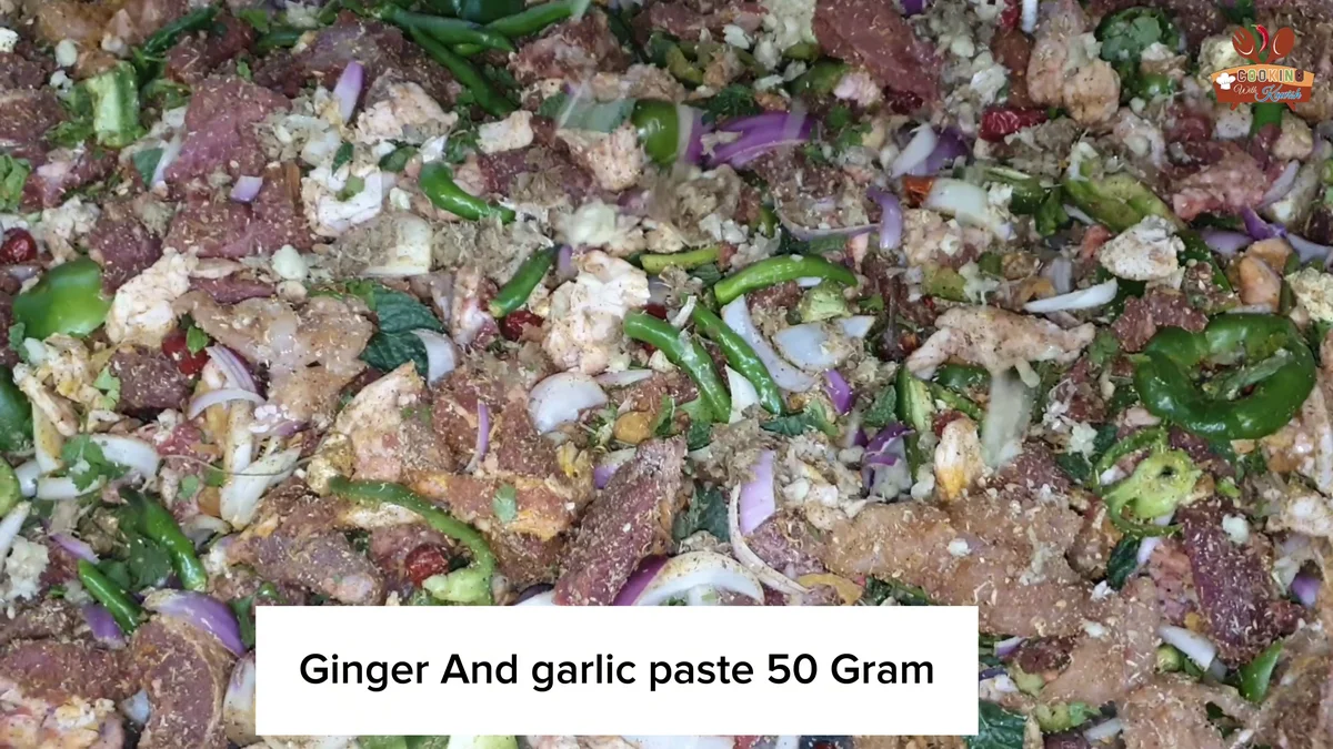 Ginger garlic paste added to the beef mixture