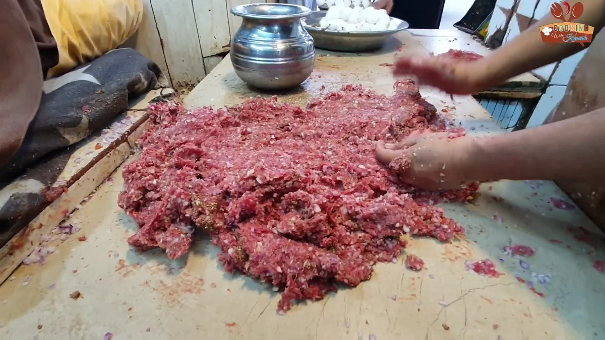 Mixing the spices into the minced meat