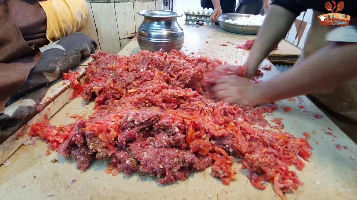 Chapli kabab mixture mixed well by hand