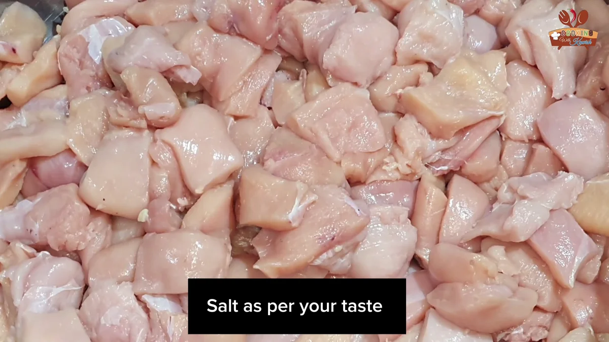 Boneless chicken cubes with the label salt as per your taste
