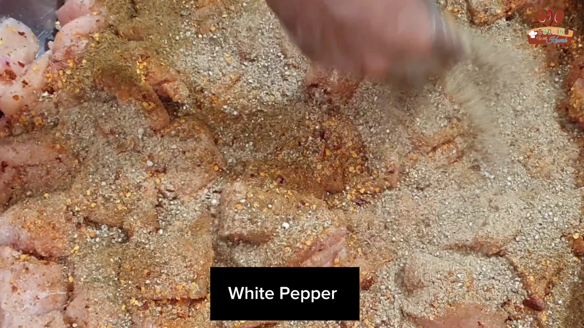 White pepper added to the chicken marinade