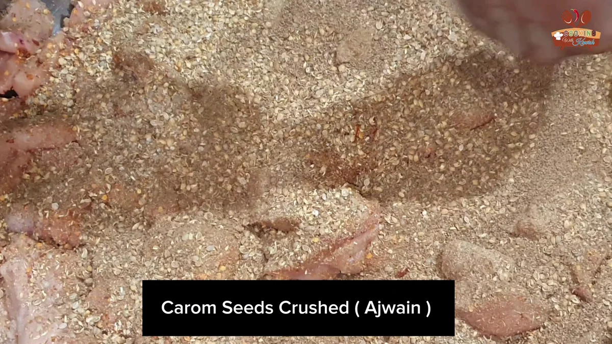 Crushed ajwain added to the malai boti marinade