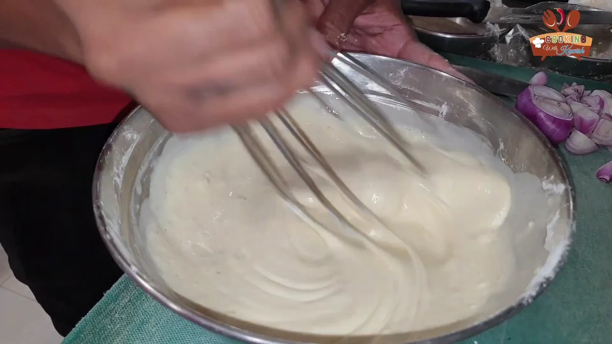 Smooth tempura batter being whisked