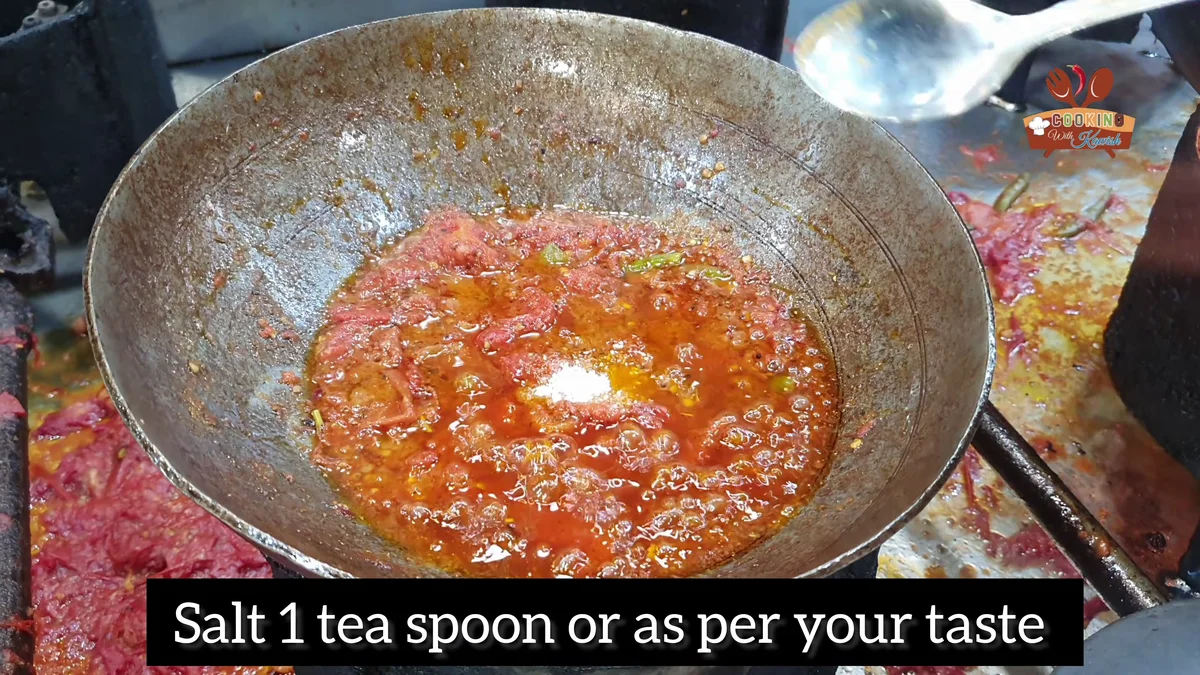 Salt, one teaspoon, added to the karahi gravy