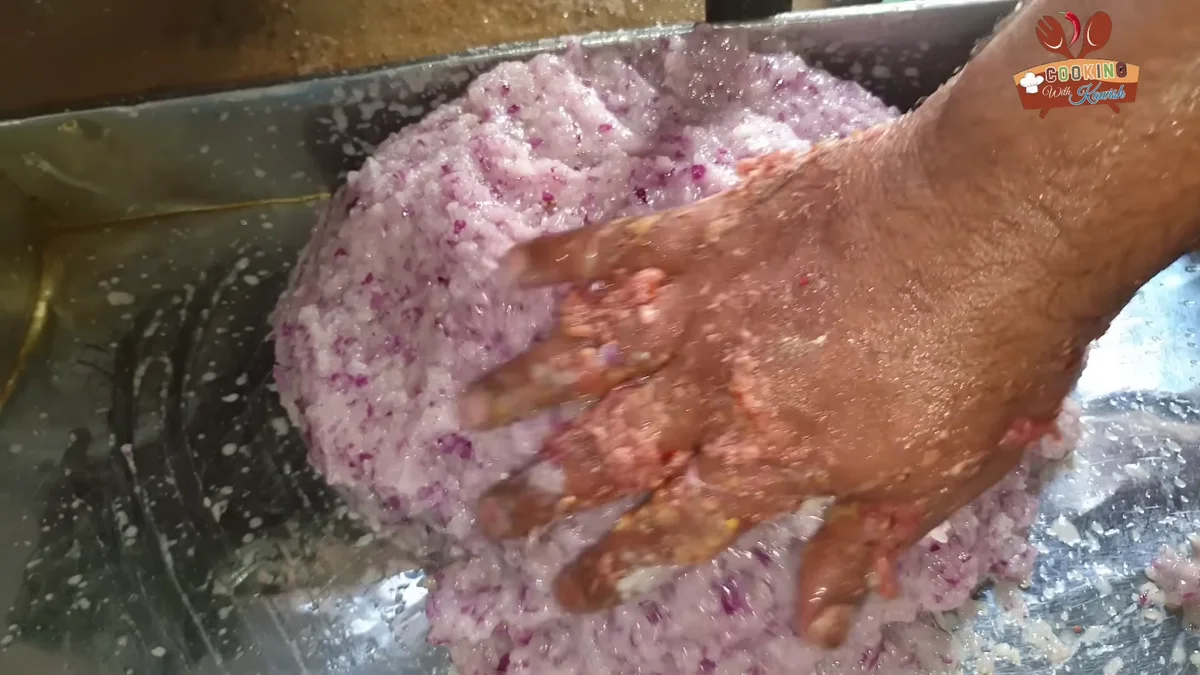 Onion paste kneaded into the chapli kabab mince