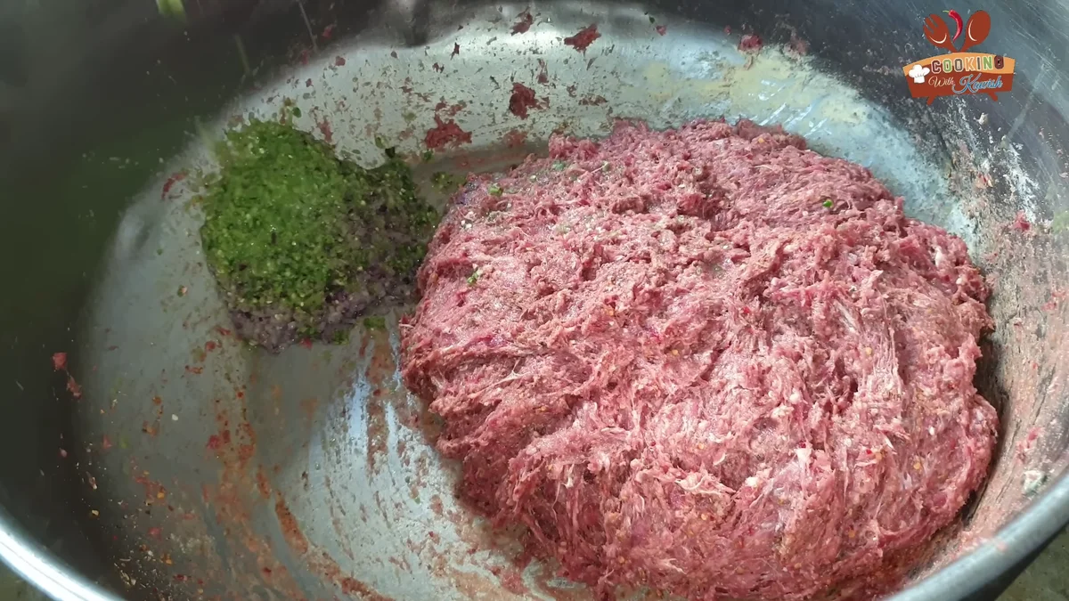 Ground green chillies added to the mince