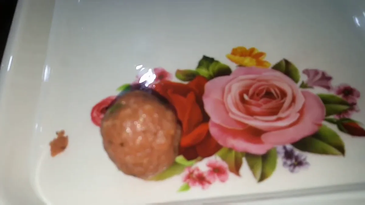 A kofta ball shaped by hand on a plate
