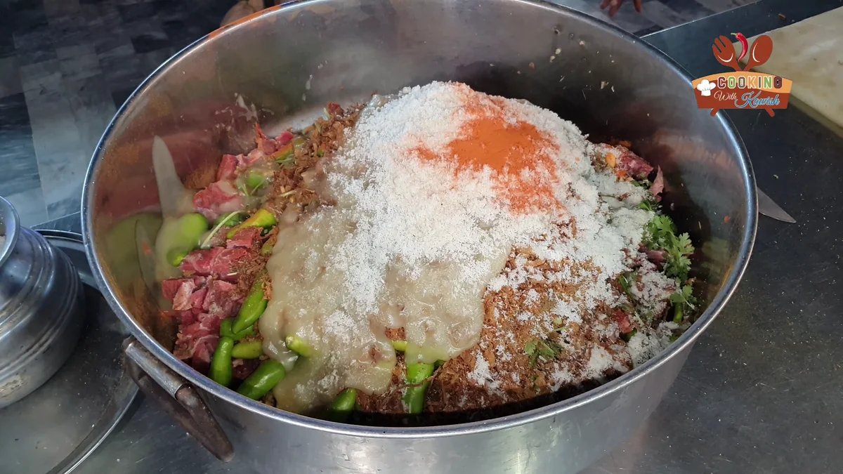 Seasoning added on top of the spiced beef