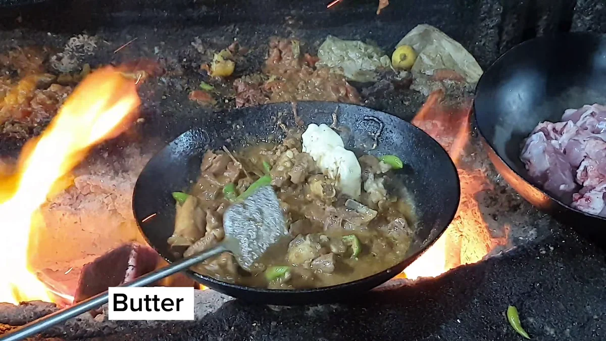 Butter added to the mutton karahi