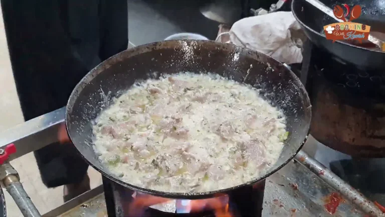 Creamy white Shinwari mutton karahi with black pepper in a karahi