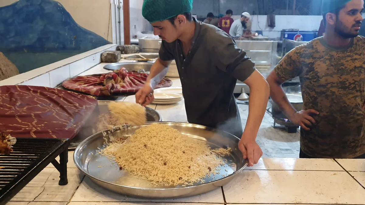 Tray of rice prepared as a base